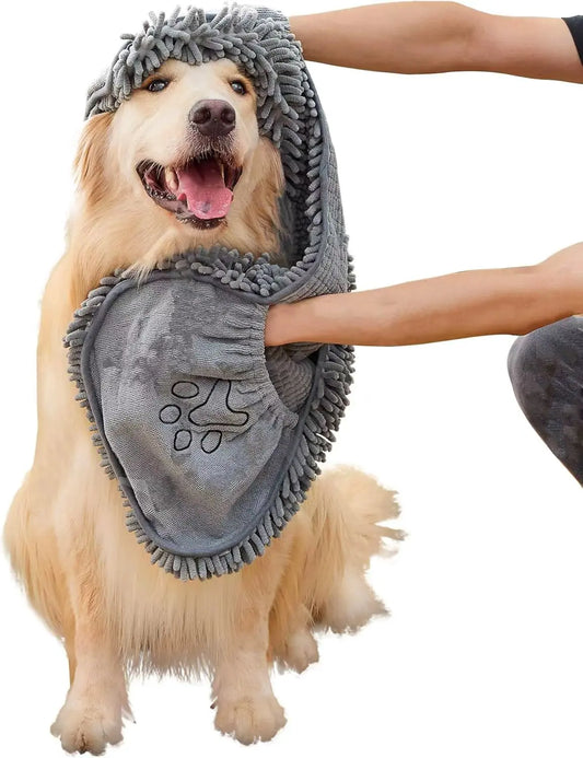 Microfiber Quick-Dry Absorbent Dog Towel with Hand Pockets - Machine Washable for Medium to Large Dogs (30" x 13")