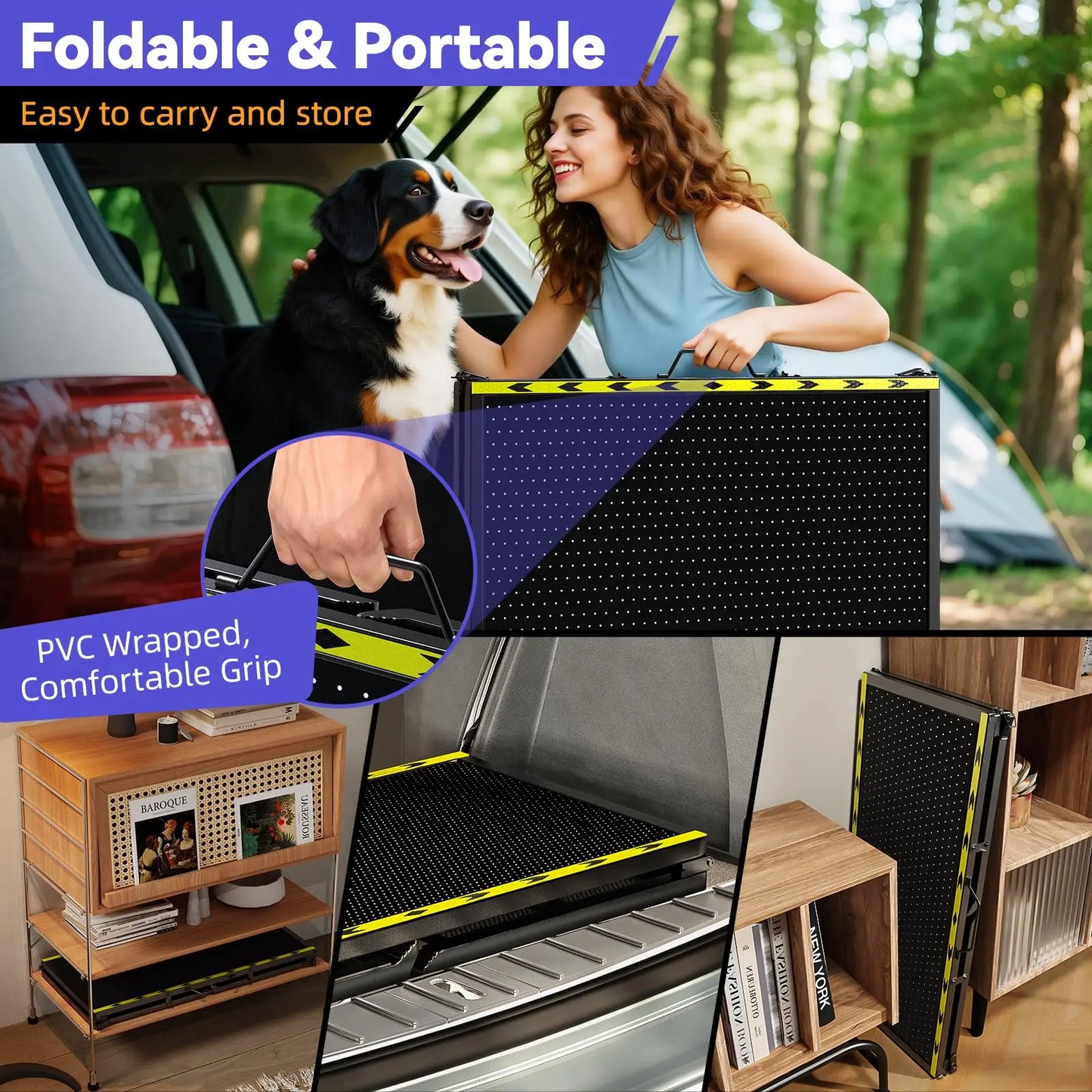 74" Long Portable Dog Ramp – Lightweight, Heavy-Duty Folding Pet Ramp with Non-Slip Safety Mesh for Large Dogs, SUVs & Trucks