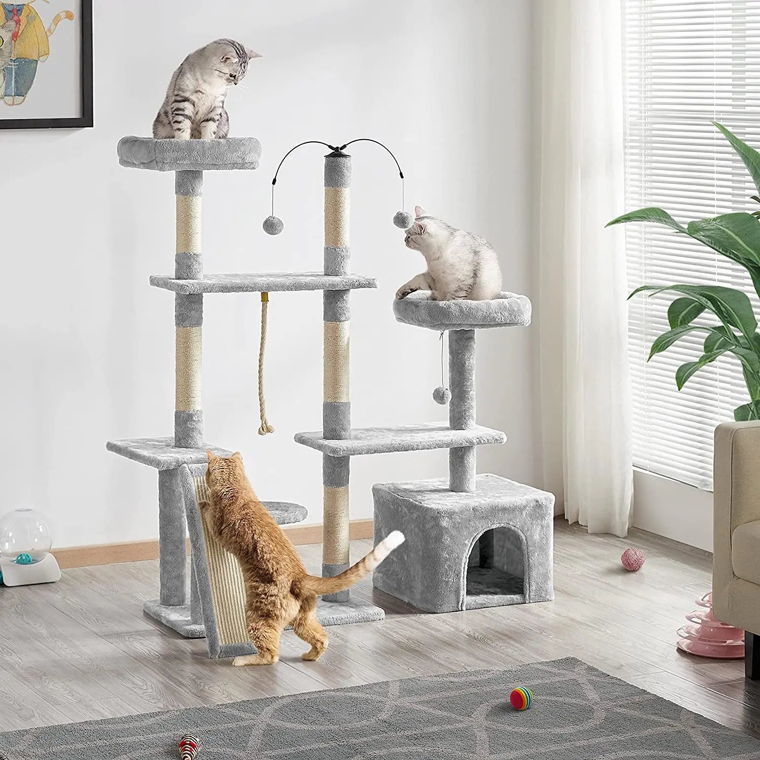 Multi-Level Cat Tree & Play Center – Light Gray Luxury Cat Tower with Condo & Scratching Posts