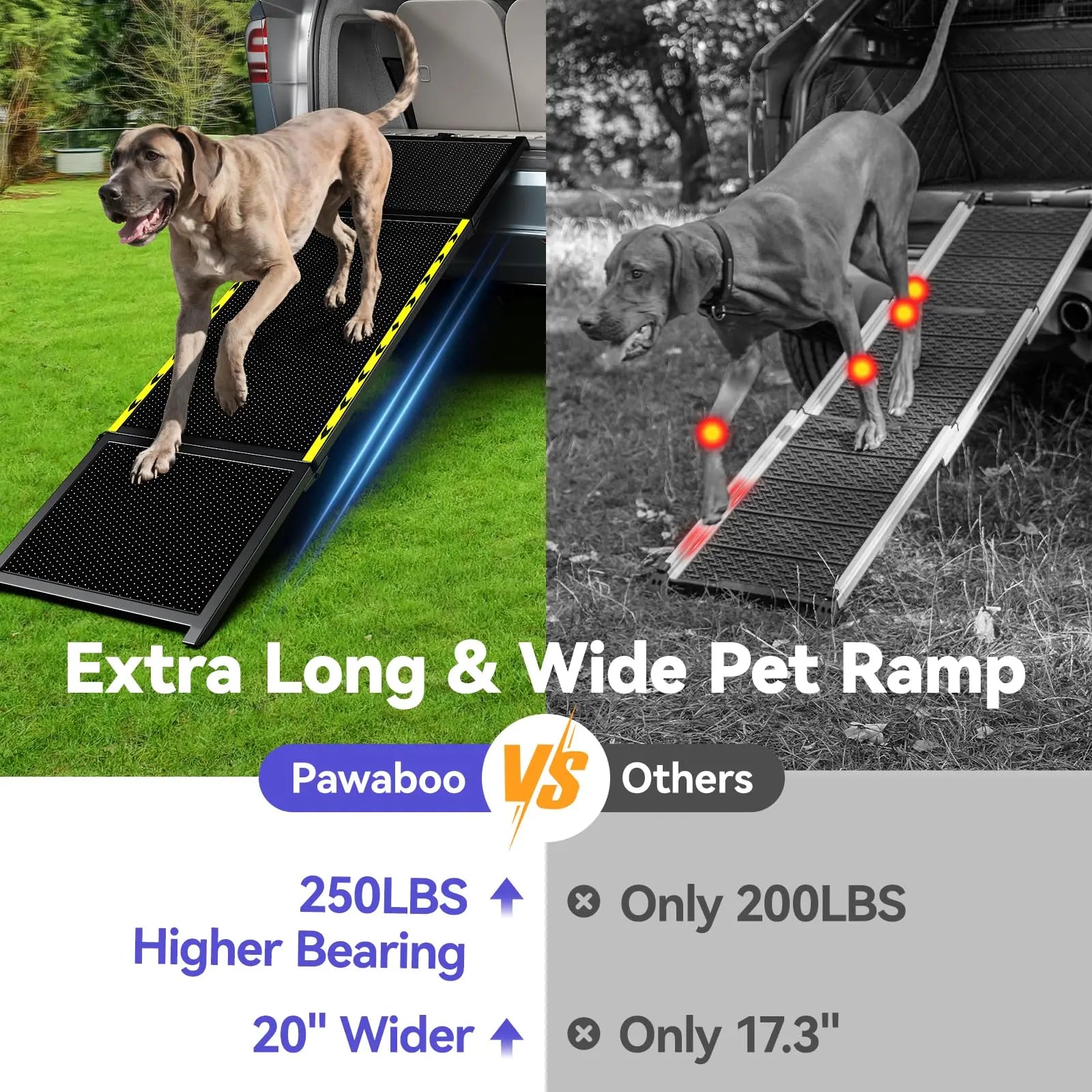 74" Long Portable Dog Ramp – Lightweight, Heavy-Duty Folding Pet Ramp with Non-Slip Safety Mesh for Large Dogs, SUVs & Trucks