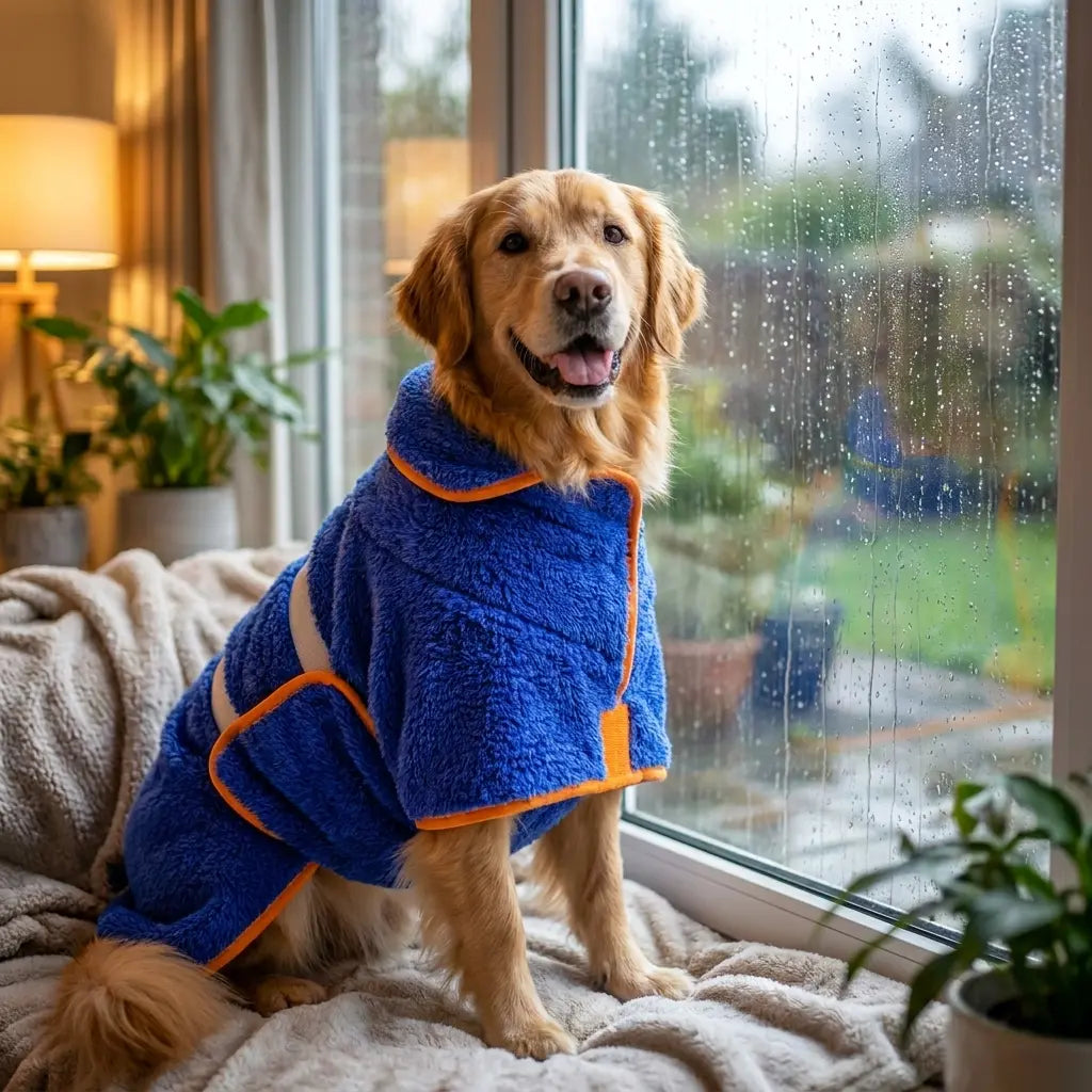 Bienbee Quick-Drying Dog Bathrobe – Super Absorbent Microfiber Pet Drying Towel Robe with Adjustable Velcro Straps and Warm Hood