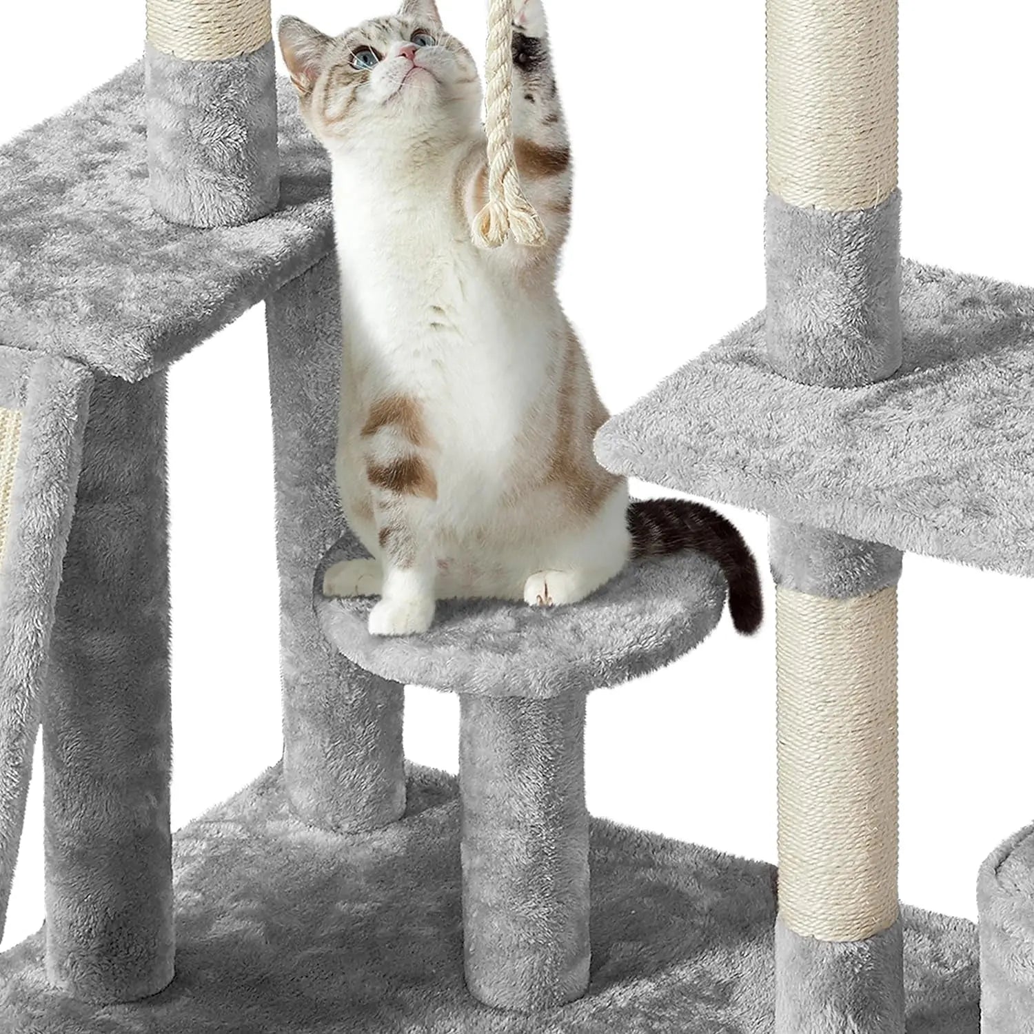 Multi-Level Cat Tree & Play Center – Light Gray Luxury Cat Tower with Condo & Scratching Posts