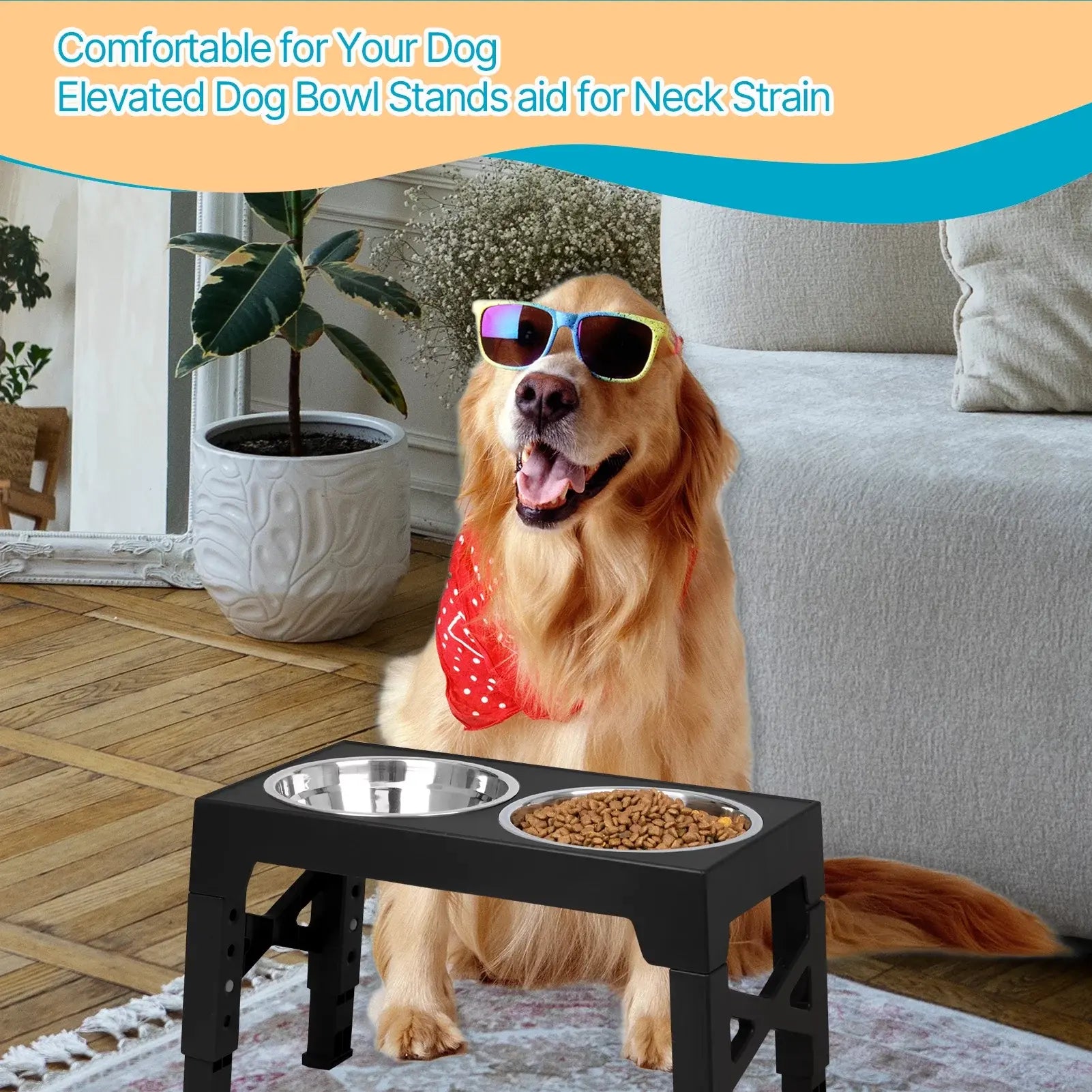 Ergonomic Raised Dog Bowl Stand – Adjustable Multi-Height Station with 2 Stainless Steel Dishes