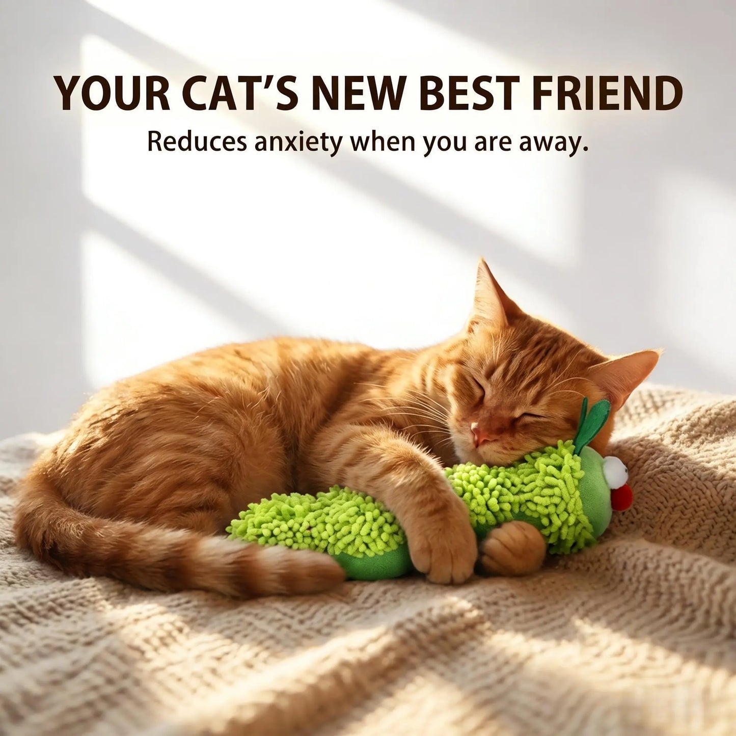 3-in-1 Caterpillar Cat Plush Toy – Premium Catnip, Silvervine & Crinkle Sound Interactive Boredom Relief Pillow