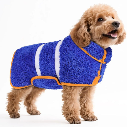 Bienbee Quick-Drying Dog Bathrobe – Super Absorbent Microfiber Pet Drying Towel Robe with Adjustable Velcro Straps and Warm Hood