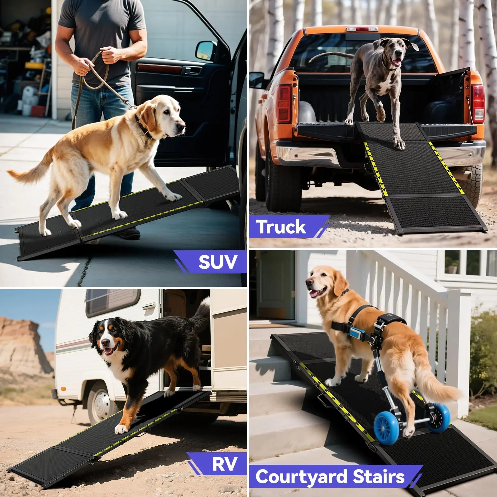 74" Long Portable Dog Ramp – Lightweight, Heavy-Duty Folding Pet Ramp with Non-Slip Safety Mesh for Large Dogs, SUVs & Trucks