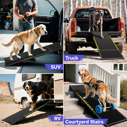 74" Long Portable Dog Ramp – Lightweight, Heavy-Duty Folding Pet Ramp with Non-Slip Safety Mesh for Large Dogs, SUVs & Trucks