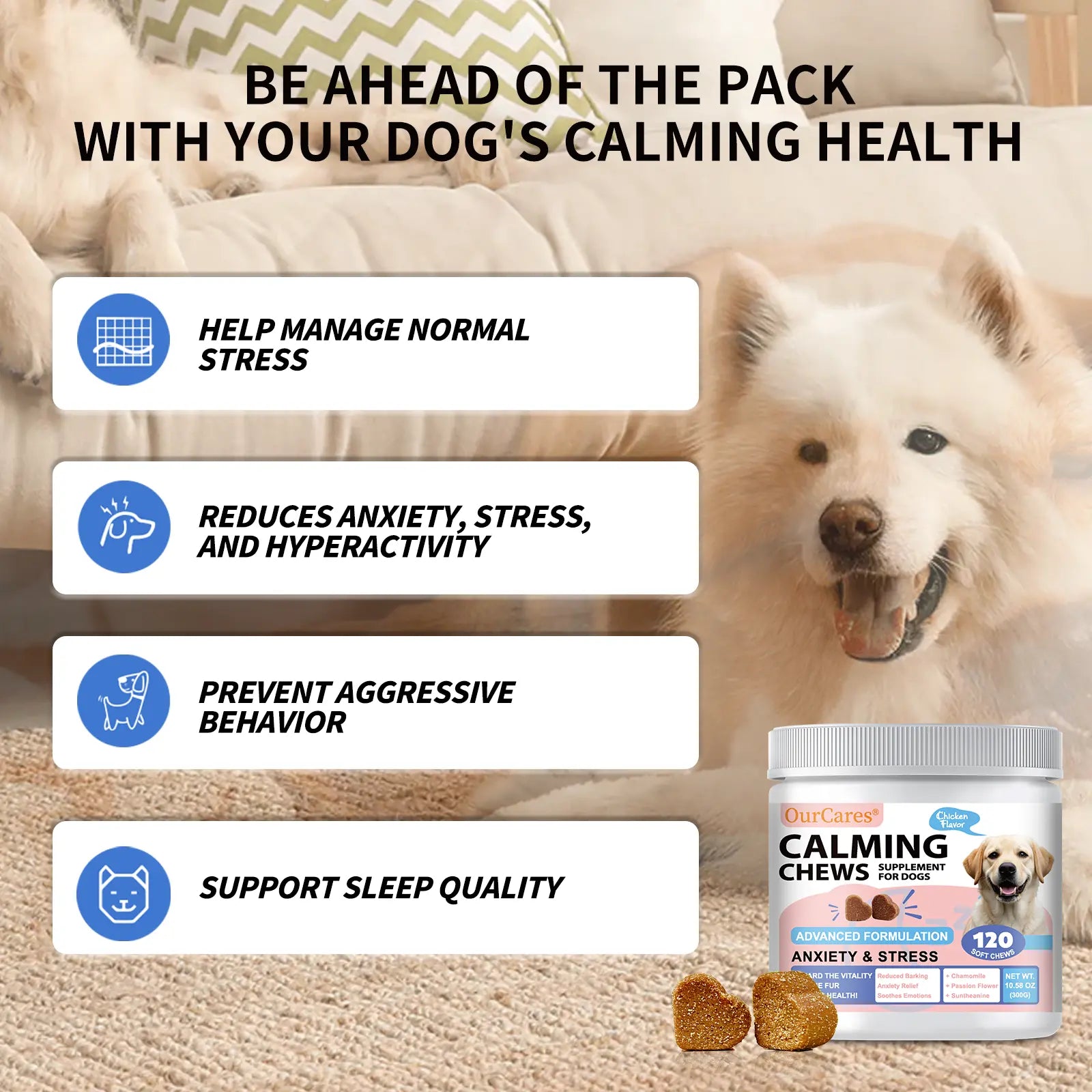 Dog Calming Chews & Composure Soft Treats – Natural Anxiety & Stress Relief Supplement, Soothing Calming Bites for All Dog Breeds