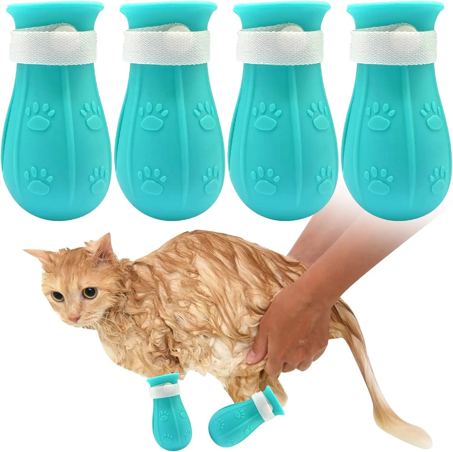 4 Pairs per Box, Silicone Pet Paw Protectors  Essentials for Dogs and Cats — Protects Paws during Baths, Prevents Scratching, Safe and Reliable.