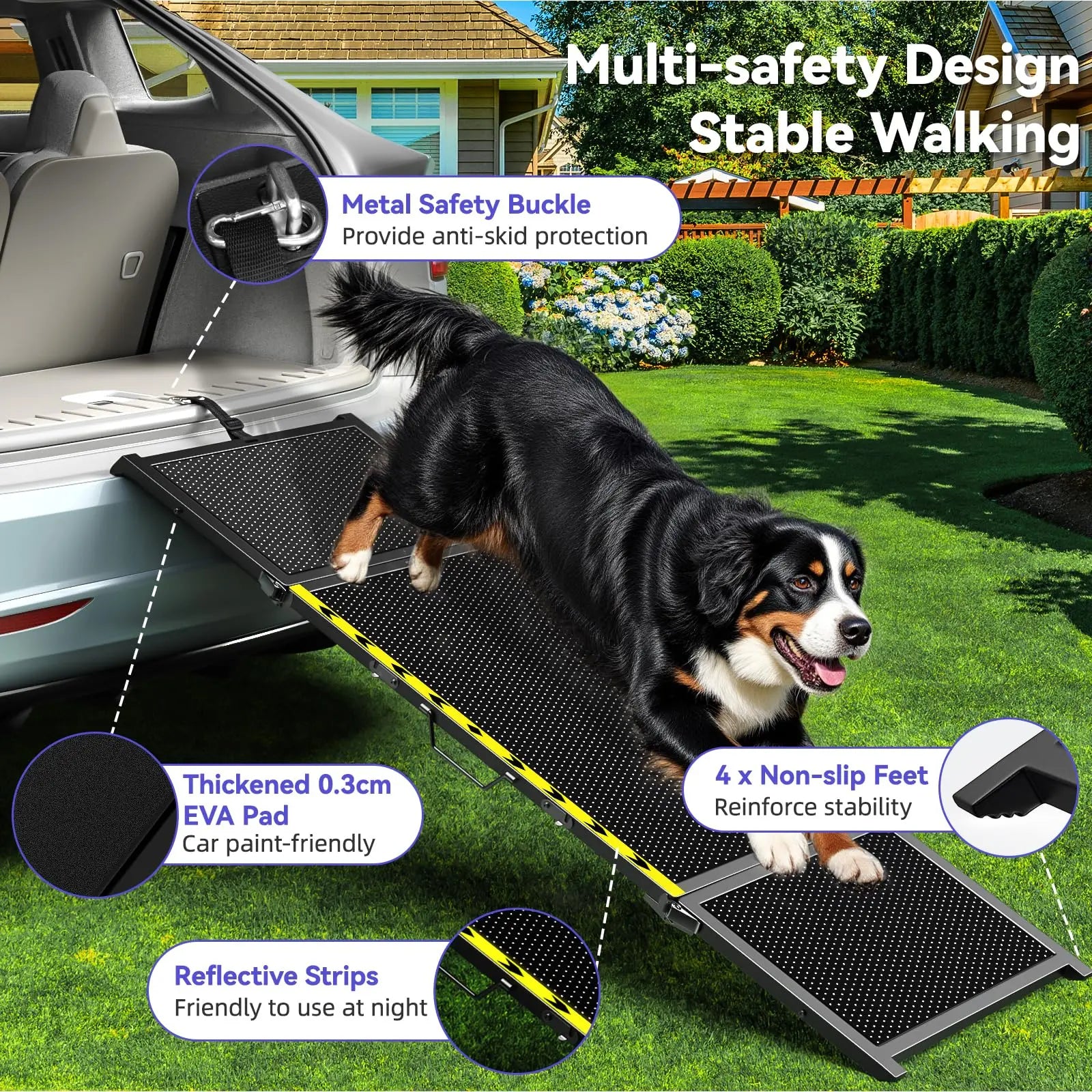 74" Long Portable Dog Ramp – Lightweight, Heavy-Duty Folding Pet Ramp with Non-Slip Safety Mesh for Large Dogs, SUVs & Trucks