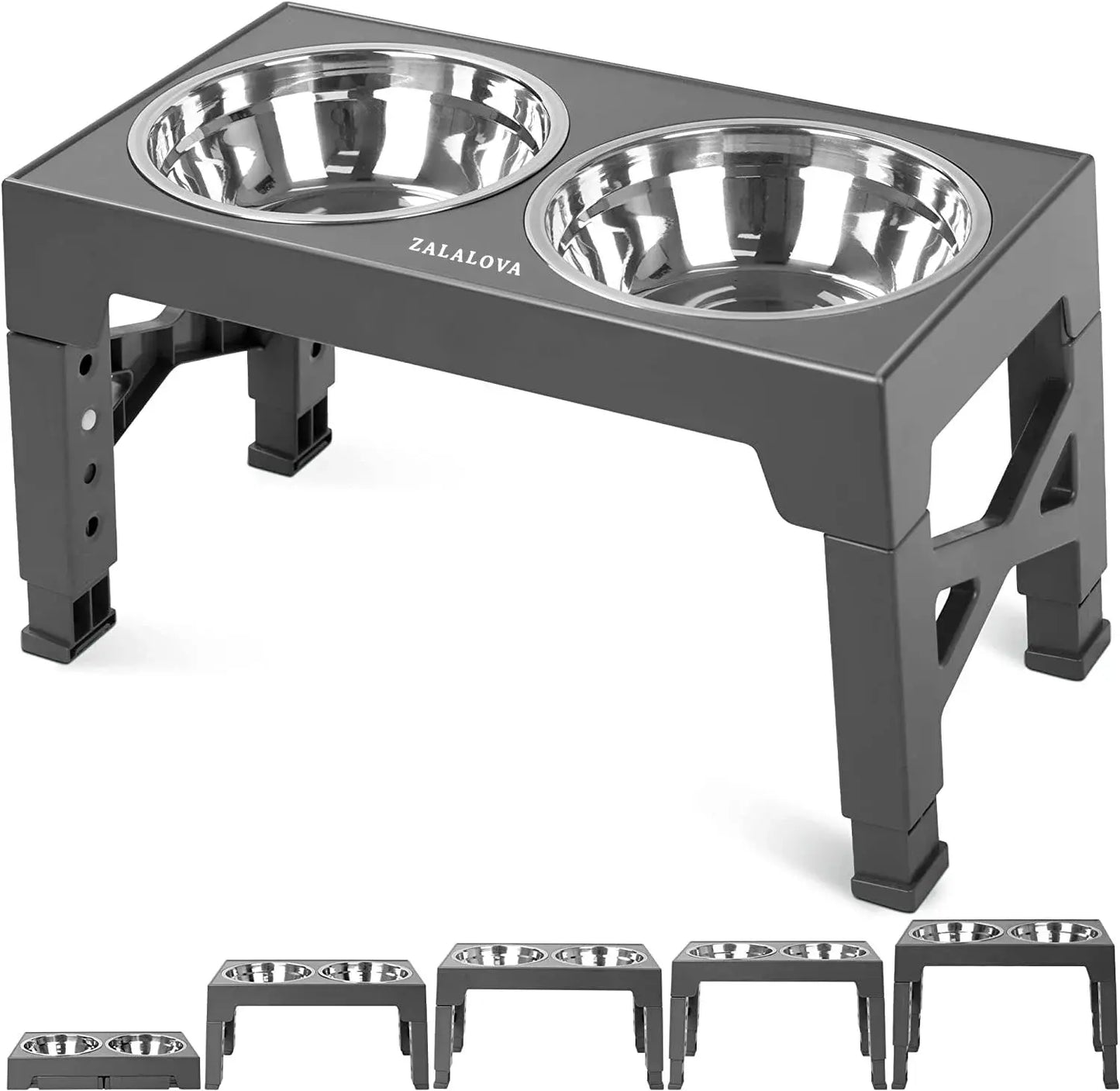 Ergonomic Raised Dog Bowl Stand – Adjustable Multi-Height Station with 2 Stainless Steel Dishes