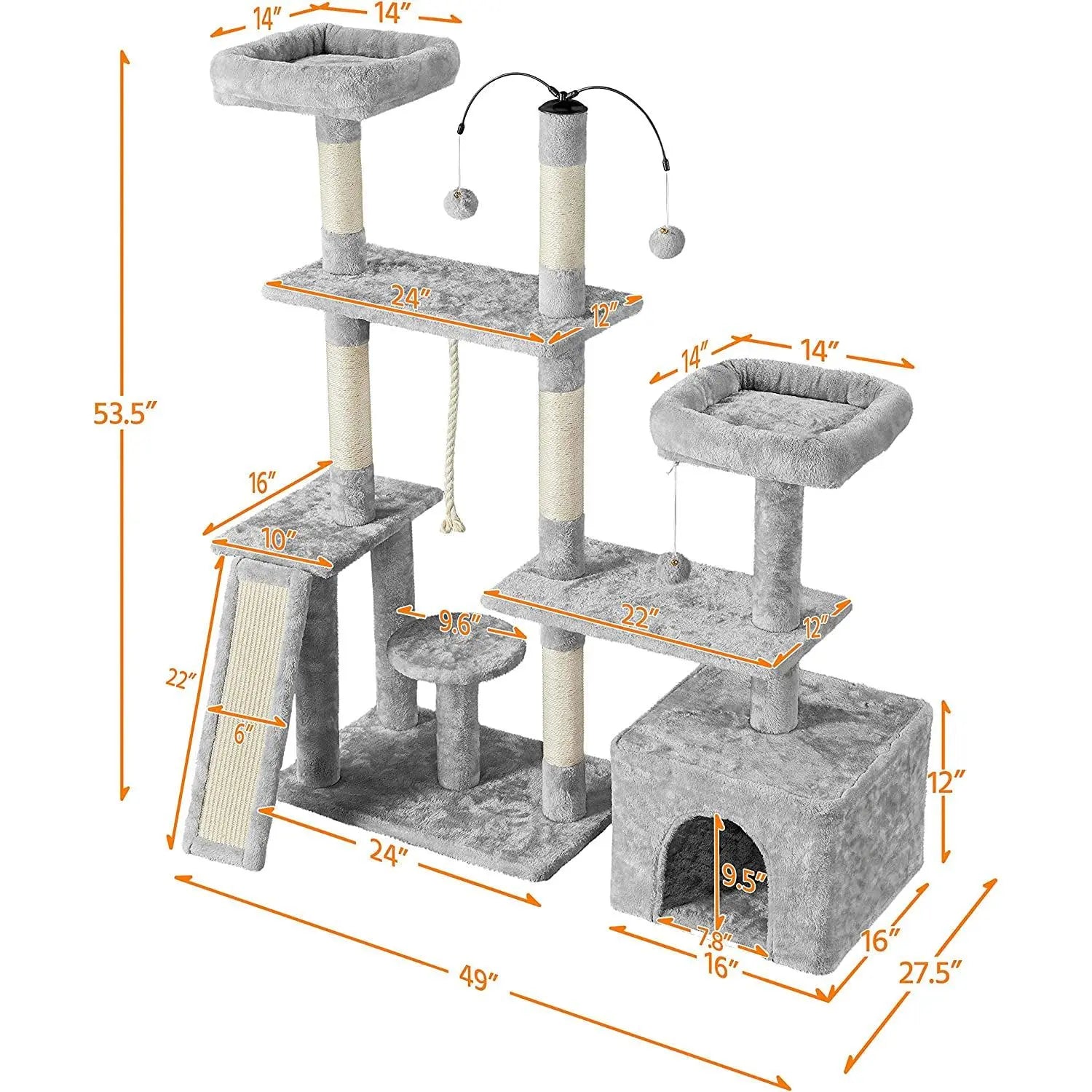 Multi-Level Cat Tree & Play Center – Light Gray Luxury Cat Tower with Condo & Scratching Posts
