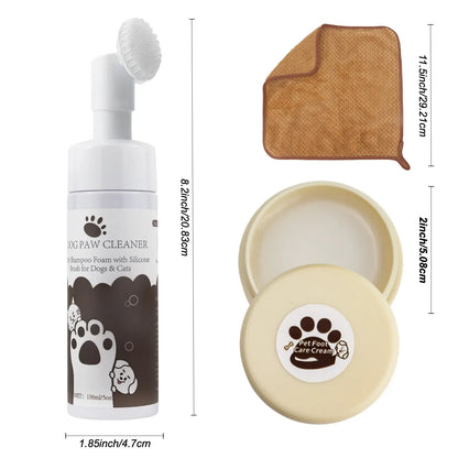2-in-1 Pet Paw Care Kit – No-Rinse Foam Cleaner & Healing Balm for Dry, Cracked Paws & Noses (5 oz)
