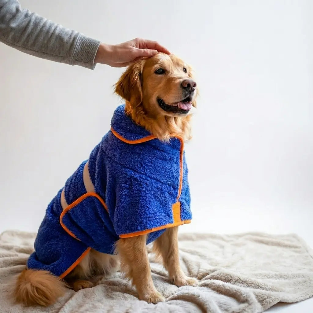 Bienbee Quick-Drying Dog Bathrobe – Super Absorbent Microfiber Pet Drying Towel Robe with Adjustable Velcro Straps and Warm Hood