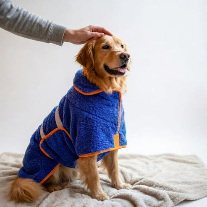 Bienbee Quick-Drying Dog Bathrobe – Super Absorbent Microfiber Pet Drying Towel Robe with Adjustable Velcro Straps and Warm Hood