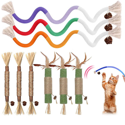 Cat Chew Ropes (9-Piece Set) – Interactive Dental Cleaning Toys with Refillable Natural Catnip